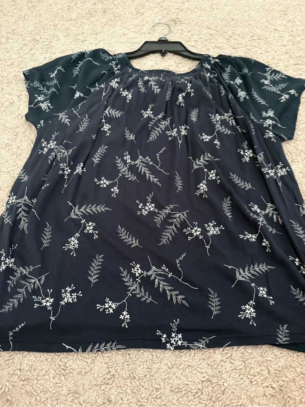 LOFT Navy Floral Short-Sleeve Peasant Blouse - Picture 2 of 3
